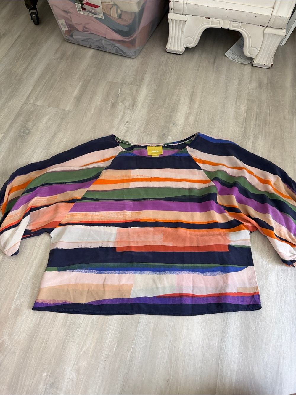 Maeve Multicolor Stripe Raglan Sleeve Top large
